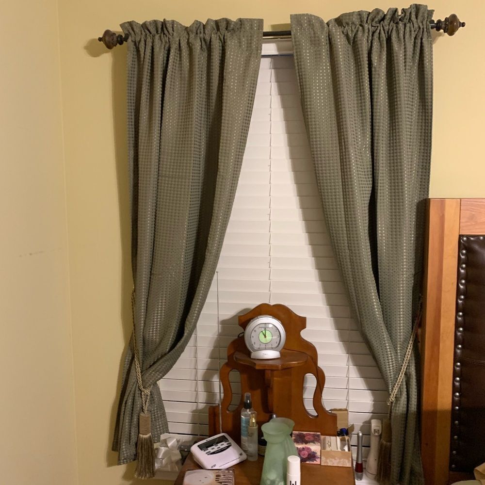 40" x 60"  four panels (two pair) olive green curtains.